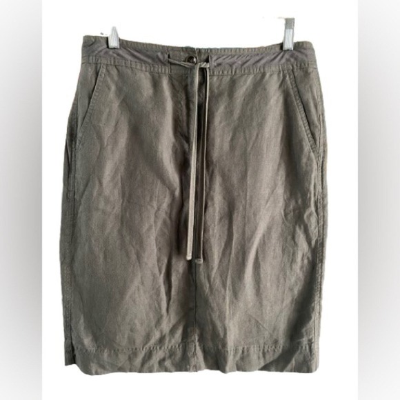 Talbots Dresses & Skirts - Talbots Olive Green Pure Irish Linen Pencil Skirt Size 6 Drawstring Utility